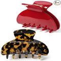 Aileam Acetate Hair Claw Clips for Women,Red Tortoise shell hair clip French Design Strong Hold Non-Slip claw clips for Thick Hair, 2 Pack
