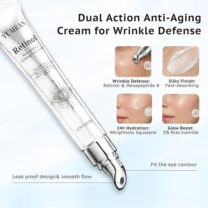 Retinol Eye Cream with Caffeine for Dark Circles and Puffiness, Anti-Aging Under Eye Cream for Wrinkles & Fine Lines, Fast-Absorbing Firming Eye Serum for Sensitive Skin, 0.7 Fl Oz