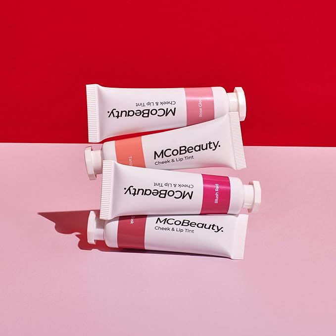 MCoBeauty Cheek and Lip Tint Rose Glow - Gel Cream Buildable Color Lip Stain and Blush for Women - Dewy Multi Use Tinted Lip Balm, Liquid Blush Makeup Vegan Cruelty Free - 0.34 oz