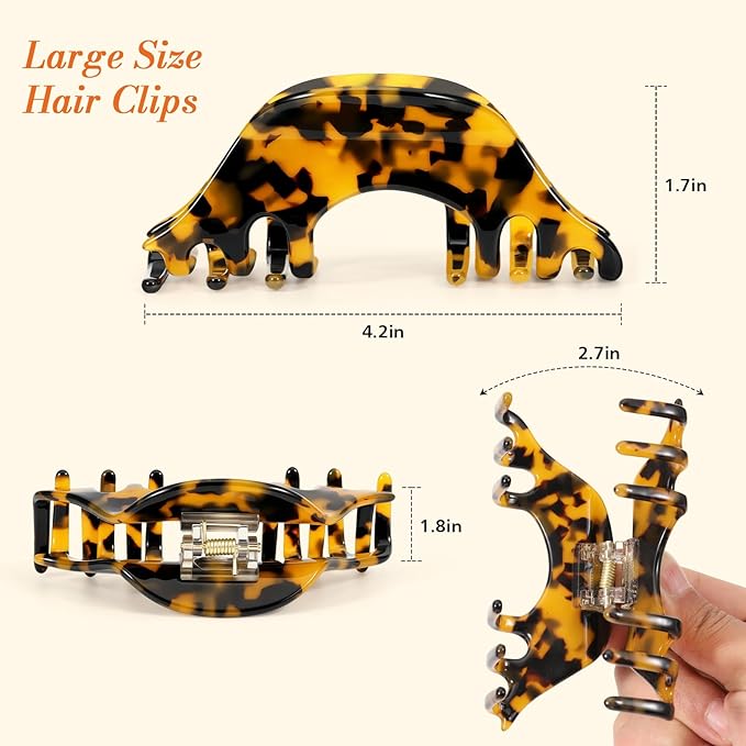 2 Pack Large Hat Hair Clips for Women, 4.2 Inch Big Acetate Claw Clips for Baseball Caps Trucker Hats, Non-Slip Strong Hold Hair Claw Clips for Thick Thin Hair, Hair Accessories Gift, Tortoise Shell