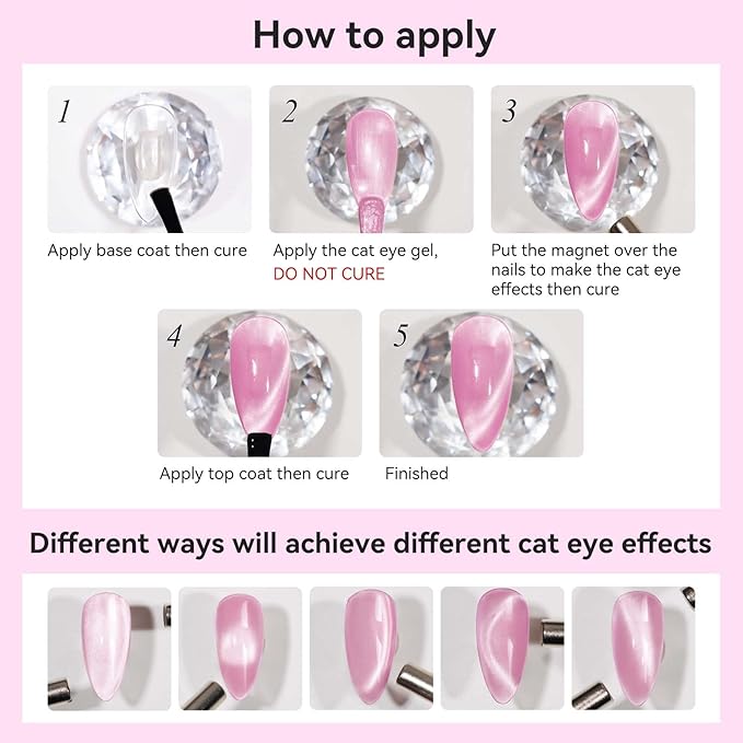 Pink Cat Eye Gel Nail Polish, Moonlight Glitter Holographic Cateye Nail Polish with Magnet 12ML, Magnetic Glass Smoothie UV Gel for Valentine's Day Gift Nail Art Manicure DIY at Home