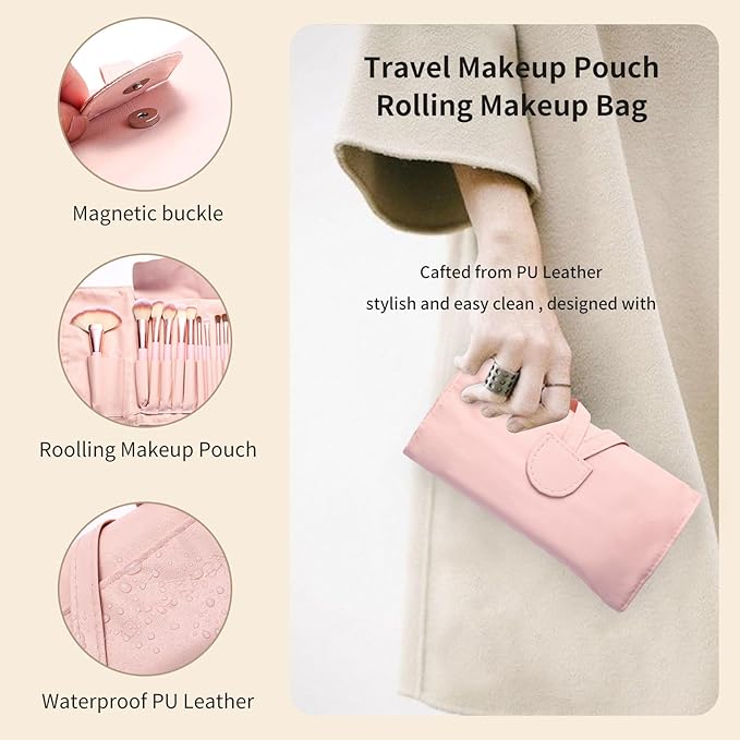 Makeup Brushes, Quality Make Up Brushes 28Pcs Makeup Brushes Set Professional & Beginner Make-up Sets & Case, Brushes & Sponges,Travel-Friendly Roll-up Beauty Gift Sets for Women, PINK