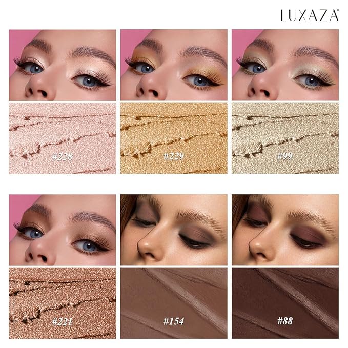 LUXAZA PRO Gold Eyeshadow Stick Makeup Set 6PCS, Neutral Shimmer And Matte Cream Eye Shadow Palette, Metallic Bronze Smoky Eyeliner Brightener Crayon Pencil Kit, Ideal Gift for Women -Golden Amber