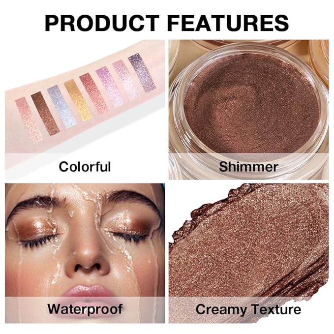 FeiCuiYun Cream Glitter Brown Shimmer Metallic Eyeshadow Palette Makeup, Natural Single Mini Instant Holographic Eyeshadow For Women, Sombras Crema Para Ojos, Talc, Paraben & Cruelty Free