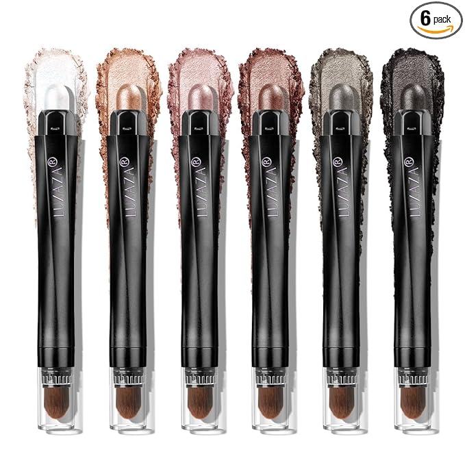 LUXAZA PRO Brown Eyeshadow Stick Makeup Set 6PCS, Neutral Shimmer And Matte Cream Eye Shadow Palette, Metallic Bronze Smoky Eyeliner Brightener Crayon Pencil Kit, Ideal Gift for Women -Dusk Bloom