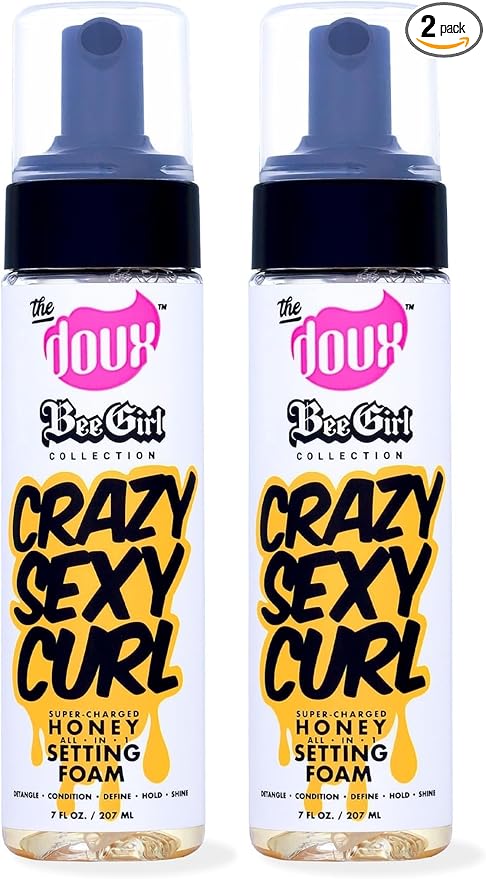 The Doux Curl Cream & Setting Mousse for Curly Hair CRAZYSEXYCURL Honey Foam for Heatless Curls Overnight, Frizz Control, Shine & Moisture -Curly Hair Styling Aloe & Silk Amino Acids,(Pack of 2)