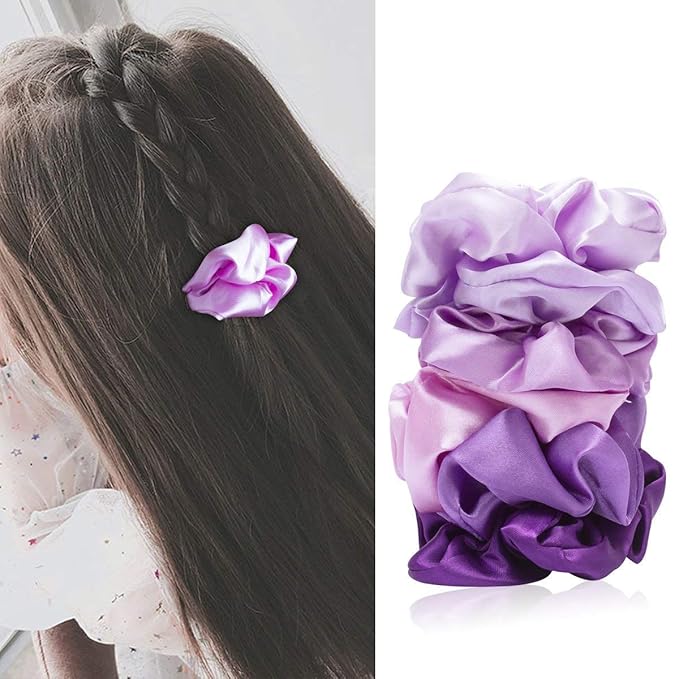 Cubaco 12 Pieces Satin Hair Scrunchies Elastic Hair Bobbles Scrunchy Hair Ties Ponytail Holder Hair Ties, Purple Lovers