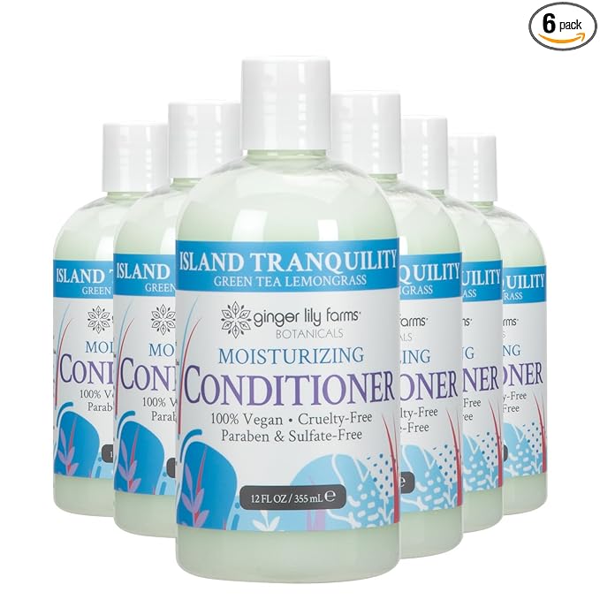 Ginger Lily Farms Botanicals Moisturizing Conditioner for Dry Hair, Island Tranquility, 100% Vegan & Cruelty-Free, Green Tea Lemongrass Scent, 12 Fl Oz (Pack of 6)