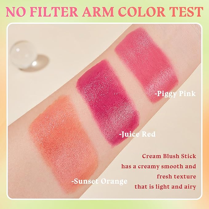 3PCS Blush Stick for Cheeks,Multi-use Solid Matte Makeup Stick Blush Cream for Cheek Eyes and Lips Tint,Moisturizing Tinted Cream Blush,Natural Blendable Cheek Blusher with 3 Makeup Sponges A1