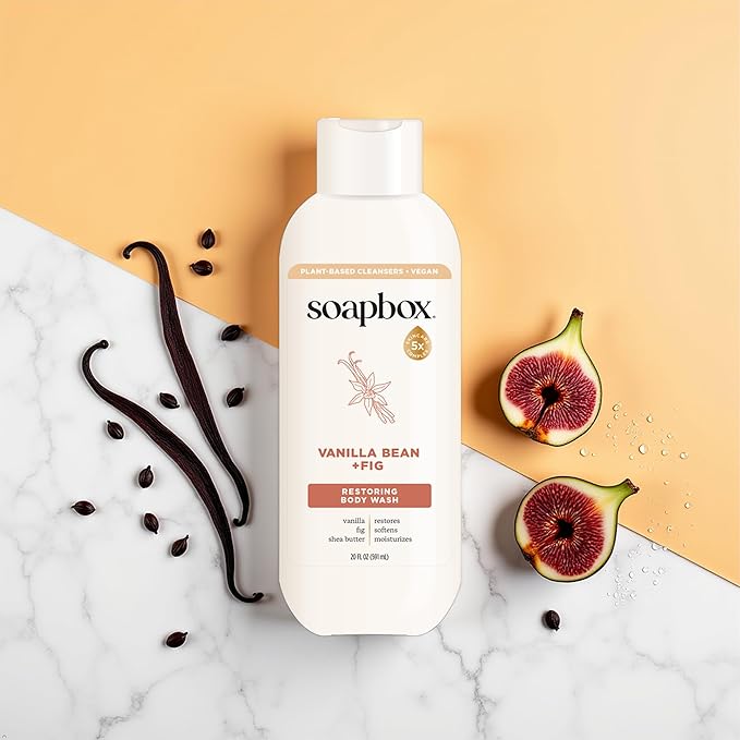 Soapbox Moisturizing Body Wash, Vanilla Bean & Fig Shower Gel - Hydrating Natural Body Wash with Shea Butter - Clean Ingredients Free of Harsh Chemicals, Sulfates, Parabens & Silicones - 2 Pack