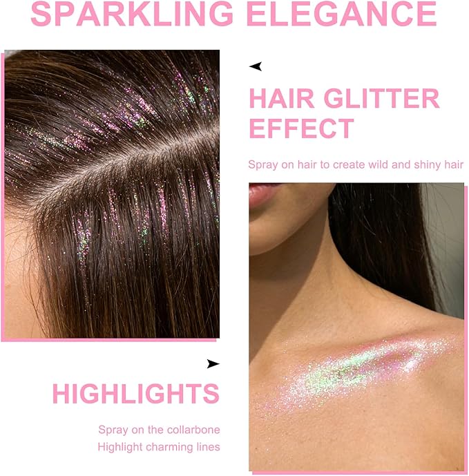 Hair and Body Glitter Spray, Shimmering Powder Sparkle Powder Makeup, Glitter Loose Sparkle Makeup for Body Highlighter,Festival Prom Rave Accessories (Mermaid)