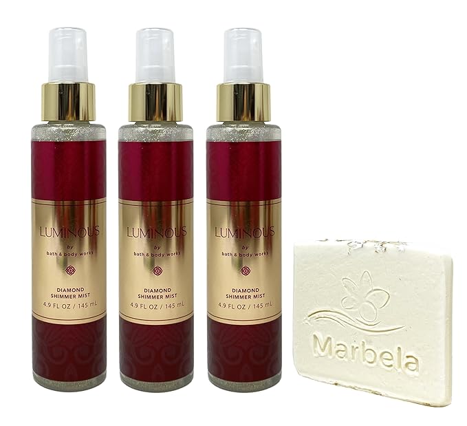 Bath & Body Works Luminous 3 Piece Diamond Shimmer Mist Set with a Natural Oats Sample Soap - Full Size