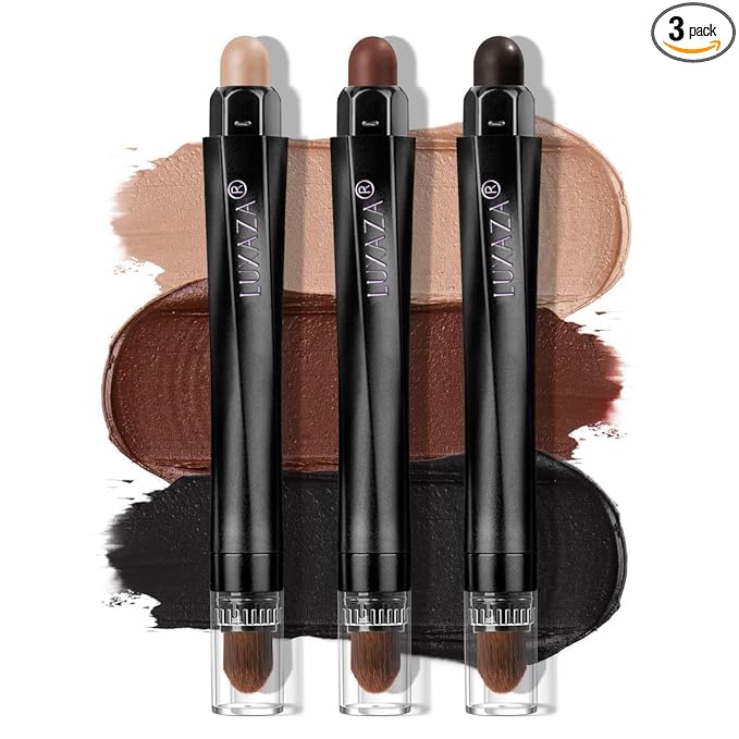 LUXAZA PRO Brown Eyeshadow Stick Makeup Set 3PCS, Neutral Shimmer And Matte Cream Eye Shadow Palette, Metallic Bronze Smoky Eyeliner Brightener Crayon Kit, Ideal Gift for Women -Cocoa Island Matte