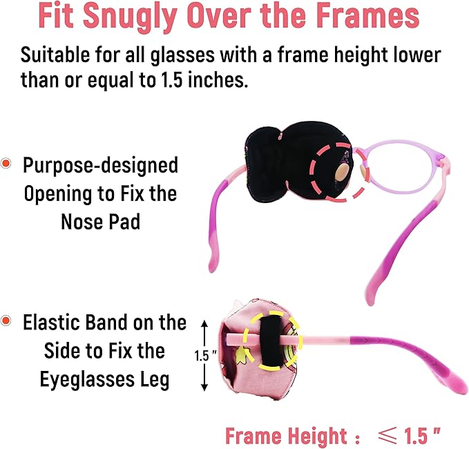 Astropic 3D Cotton & Silk Eye Patch for Kids | Girls Eye Patch for Glasses | Medical Eyepatch for Children with Lazy Eye (Pink Unicorn, Left Eye)