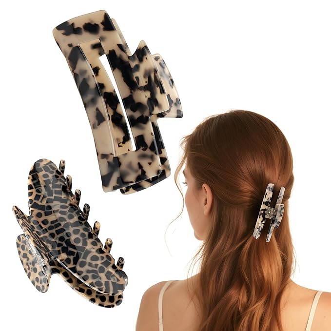 YIERSO Large Hair Claws Clips, Hair Clips for Women, Acetate Claw Clips Hold Non-Slip, 4.33“Jaw Clip Big Barrettes Stylish Hair Accessories for Thick/Nomal/Thin Curly Hair, 2Pack (Black Brown)