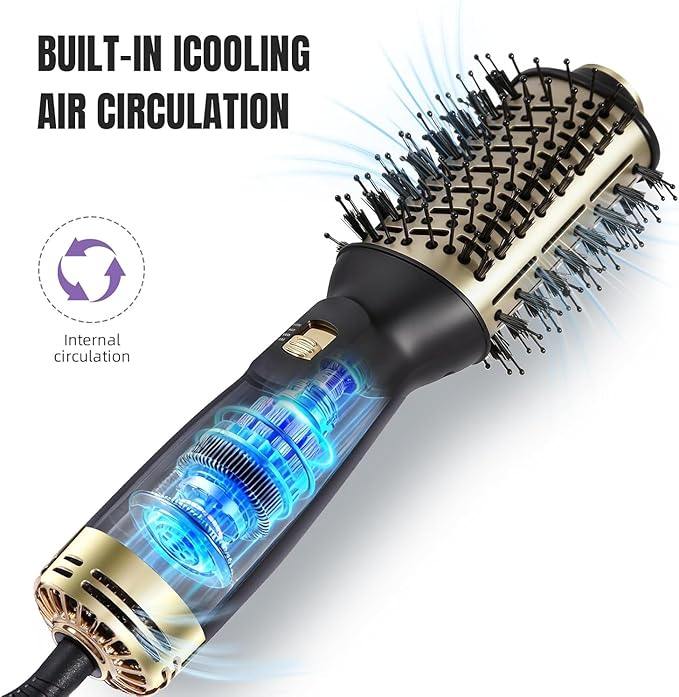 Hair Dryer Brush Blow Dryer Brush 4 in 1, 2 Inch Hot Air Brush for Hair Drying & Styling | Ionic Oval Barrel for Smooth, Frizz-Free Volume Blowout, Dual Voltage Travel Hair Dryer Brush (Black)