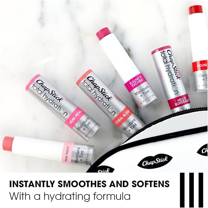 ChapStick Total Hydration Moisture + Tint Rose Petal Tinted Lip Balm Tube, Tinted Moisturizer - 0.12 Oz