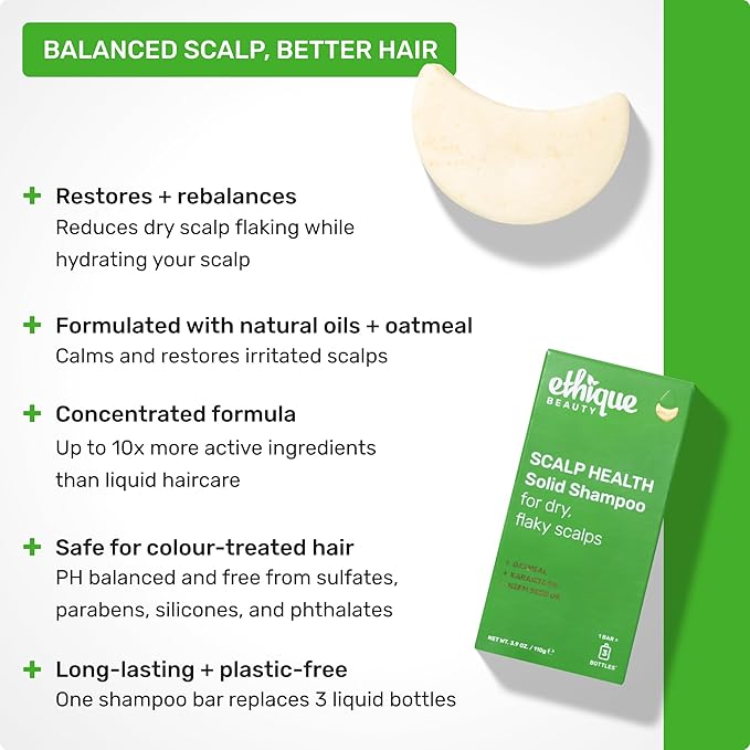 Ethique Scalp Health Shampoo Bar for itchy, dry, flaky scalps with Oatmeal - Plastic-Free, Vegan, Cruelty-Free, 3,88 oz - Formerly Heali Kiwi