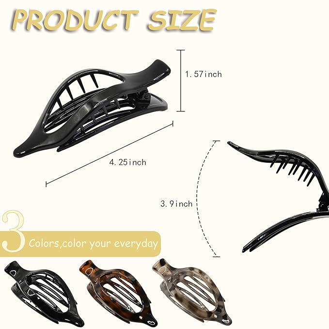 Flat Claw Clips for Women, Large Duckbill French Hair Clips, 6 Pack Non-Slip Glossy Finish Hair Accessories for Thick & Thin Hair