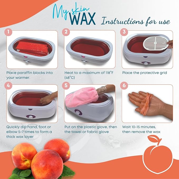 Paraffin Wax Refills Maxi Pack for Hands and Feet Bath – 6 Large 14 oz Blocks (5.25 lb) Peach Scent, Moisturizing Non-Greasy Wax for Arthritis Relief, Pedicure, Home Spa
