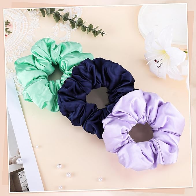 3Pcs Satin Hair Scrunchies, Large Sleepy Hair Tie for Thick Curls Ponytail Holders Purple Scrunchie Mothers Day Gifts
