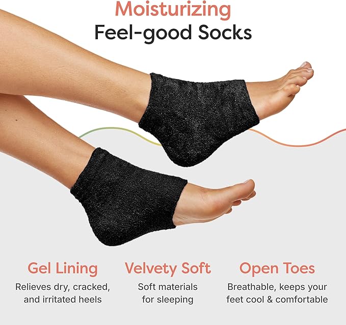 ZenToes Moisturizing Socks for Cracked Heel Treatment, Vitamin E, Olive Oil and Jojoba Oil Infused Heel Socks, Spa Gifts for Women, Mothers Day Gifts (Fuzzy Black, Wide Width)
