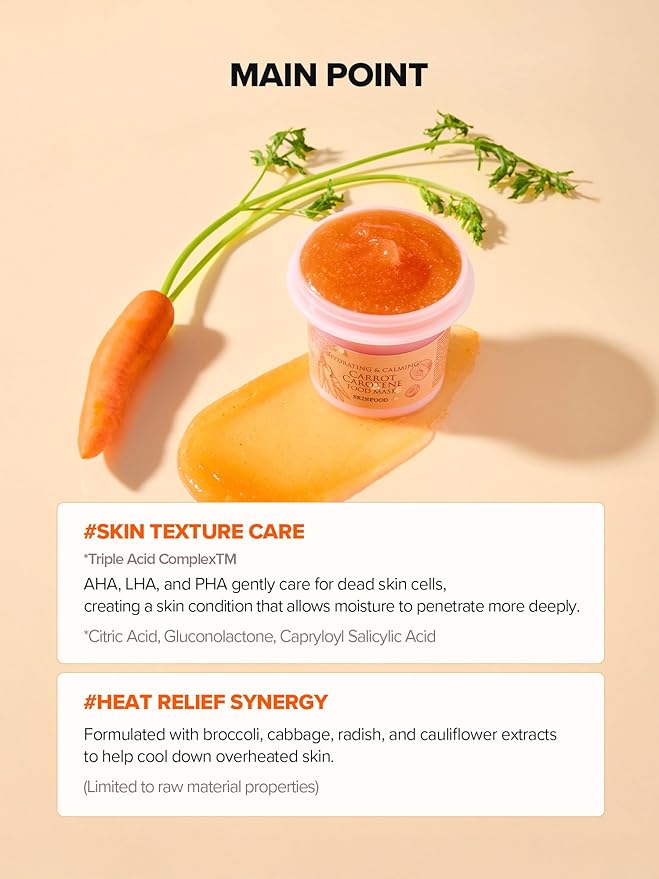 SKINFOOD Carrot Carotene Food Mask, Korean Skincare Wash-Off Mask for Soothing & Moisturizing, Carrot Seed Oil & Beta-Carotene, 120g / 4.23 fl.oz.