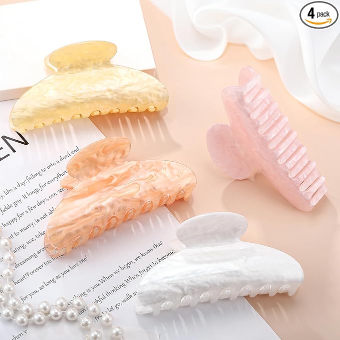 4.2 Inch Large Acrylic Claw Clips, Cute Champagne Blonde Hair Clips Strong Hold Hair Claw Barrettes for Thick Thin Hair, 4 Pack Stylish French Hair Accessories for Women Girls