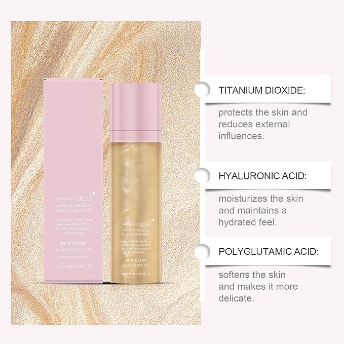 2 Pcs Sheer Setting Mist Sunscreen SPF 50, Broad Spectrum Shimmering Body Oil Mist for Face & Body, Hydrating Makeup Glow Spray, Reef-Safe, Non-Greasy & Fast-Absorbing