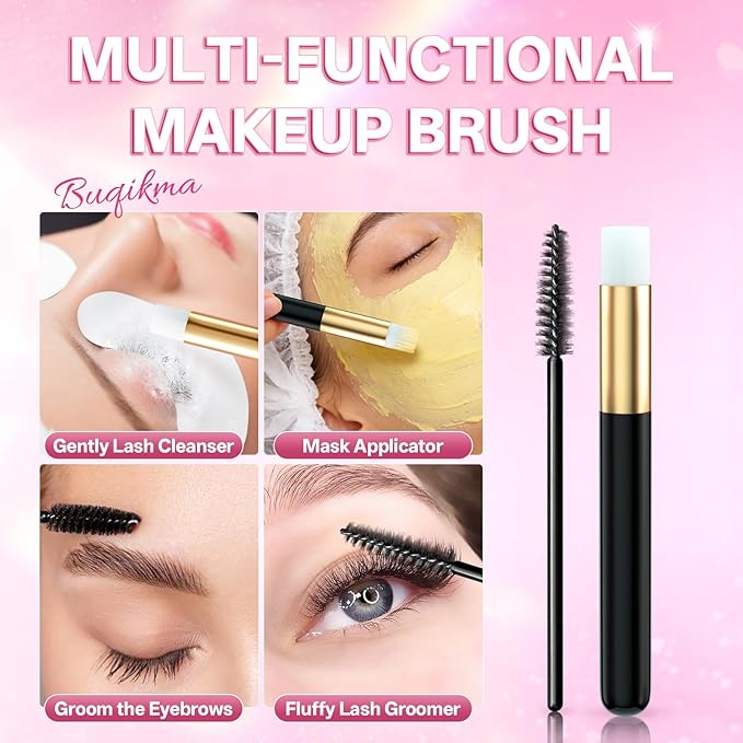 Buqikma Lash Cleaning Kit - Lash Shampoo 60ML with Rechargeable Handheld Fan Dryer, Mascara Brush, Rinse Bottle, Makeup Cleansing Foam for Eyelash Extension Care, Black