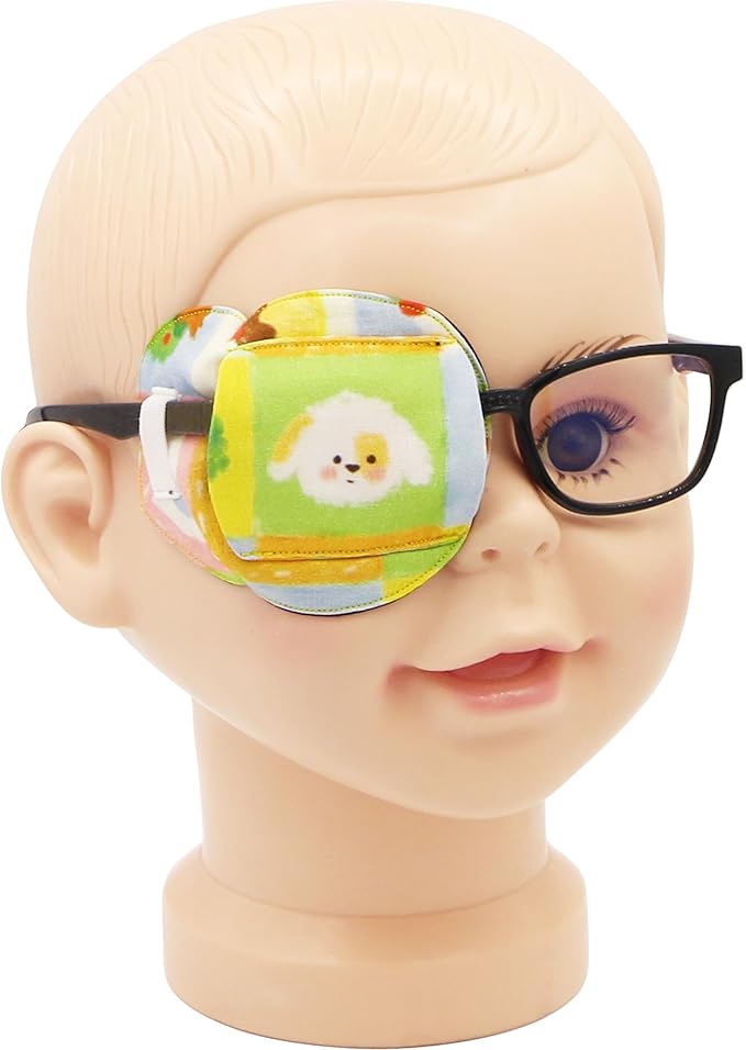 Astropic 3D Cotton & Silk Eye Patch for Kids | Boys Girls Eye Patch for Glasses | Medical Eyepatch for Children with Lazy Eye (Spotted Puppy, Right Eye)