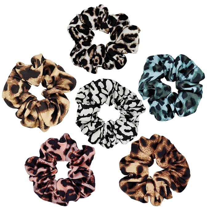 Sufermoe 6 Pcs Satin Silk Hair Scrunchies for Women and Girls, 4.5 inch, Leopard color