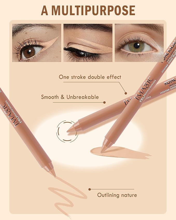 Nude Beige Water Line Gel Eyeliner Pencil-1Pcs Waterproof Smudge-Proof Cream Eye Liner Waterline Brightener Pen,Smooth Easy-to-Sharpen Pencil with Sharpener,Longlasting Eye Makeup Gift for Older Women