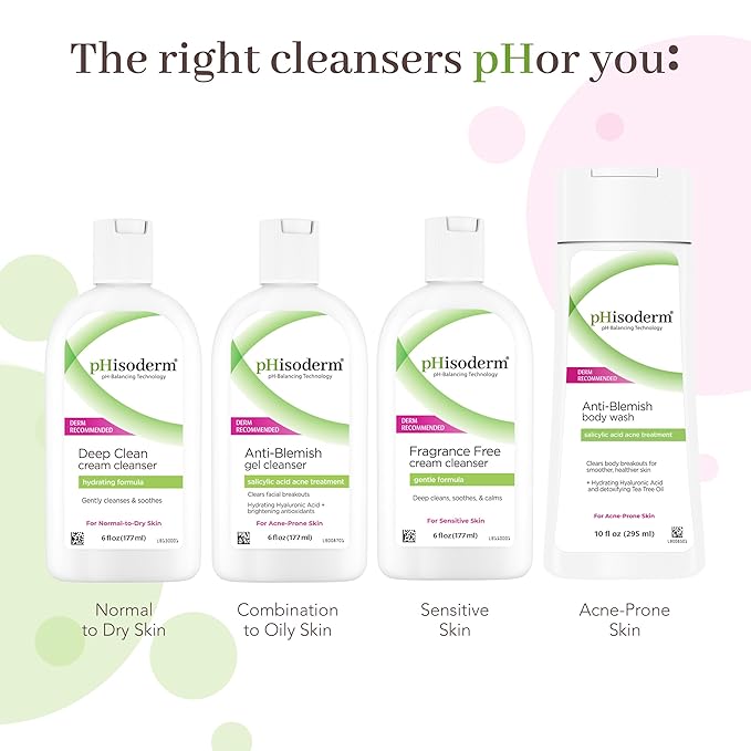 pHisoderm Anti-Blemish Body Wash For Acne-Prone Skin, pH Balanced Body Wash, Salicylic Acid, Hyaluronic Acid, 10 Fl Oz (3 x 10 fl oz)
