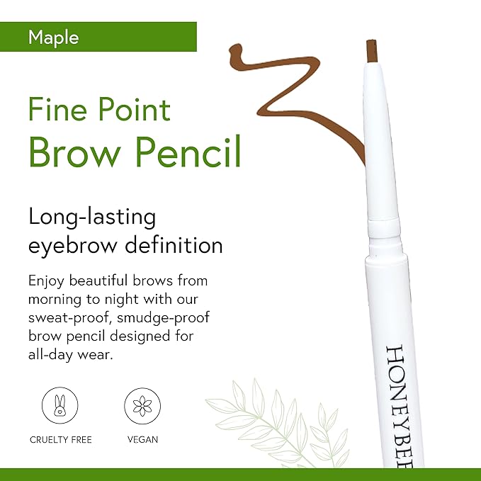 Honeybee Gardens Fine Point Brow Pencil, Maple, Long-Lasting Eyebrow Definition, Vegan, Cruelty-Free Beauty