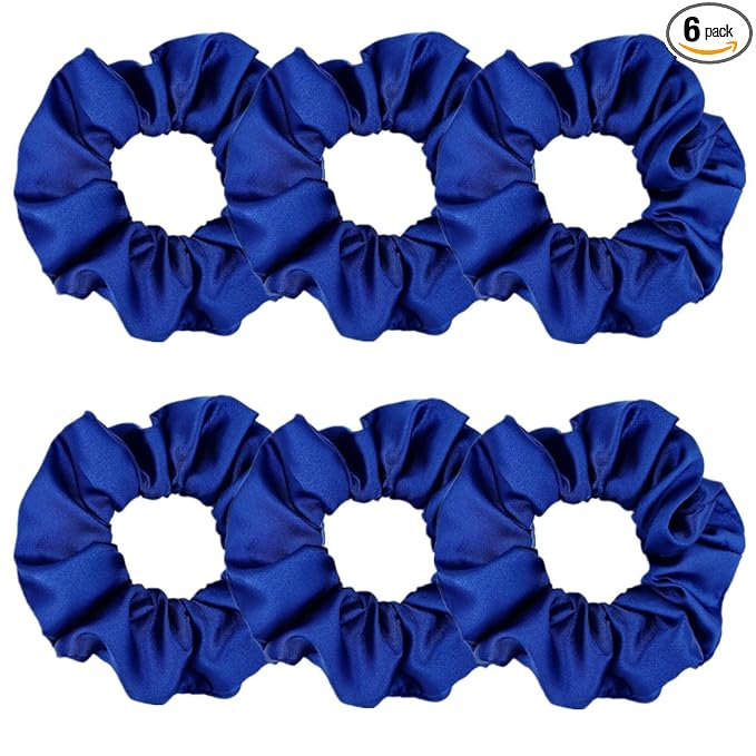 Sufermoe 6 Pcs Satin Silk Hair Scrunchies, 4.3 inch Dark Blue Soft Satin Hair Ties for Women and Girls, Hair Accessories for Daily Life and Occasions