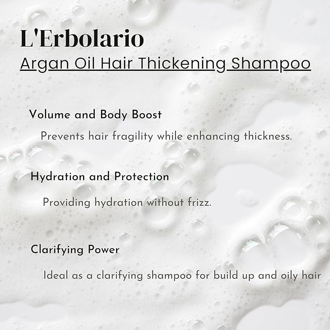 L'Erbolario Argan Oil Hair Thickening Shampoo - Shampoo for Men and Women - Restores and Strengthens Fragile Hair - Adds Volume and Softness - 5.07 oz