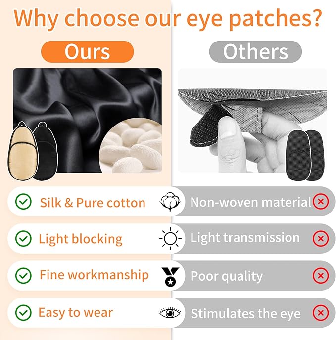 eZAKKA Eye Patches for Adults Left Right Eye, Eye Patch for Glasses, Medical Soft Eye Patch for Lazy Eye Amblyopia Strabismus and After Surgery (Champagne + Black)