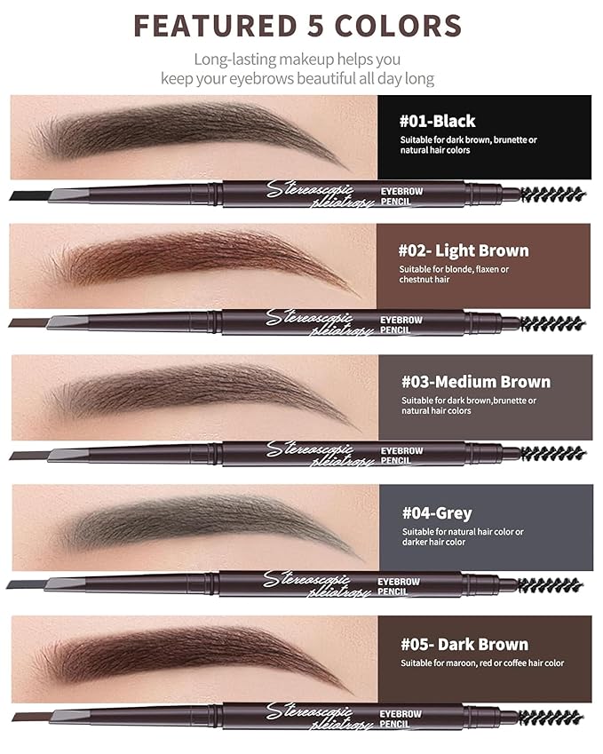 Waterproof Eyebrow Pencils for Women, 6Pcs Double-ended Black Eye Brow Pencil with Razor Kit, Triangular Tip Design Makes it Easier to Define and Fill in Brows for a Natural Look