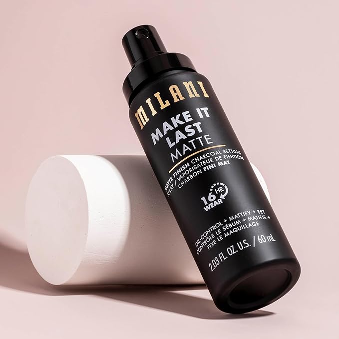 Milani Make It Dewy Setting Spray 3 in 1- Hydrate + Illuminate + Set & Make it Last Matte - Matte Finish Charcoal Setting Spray
