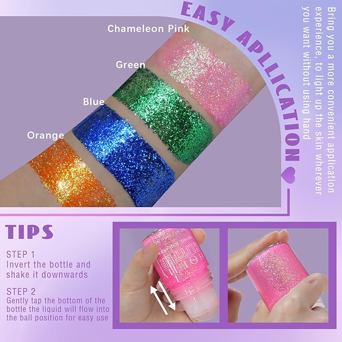 HOSAILY Roll-on Blue Body Glitter Gel for Face Hair, 4th of July Patriotic Veterans Day Accessories, Chunky Mermaid Sequins Festival Party Rave Outfits Halloween Face Paint Glitter Makeup for Women