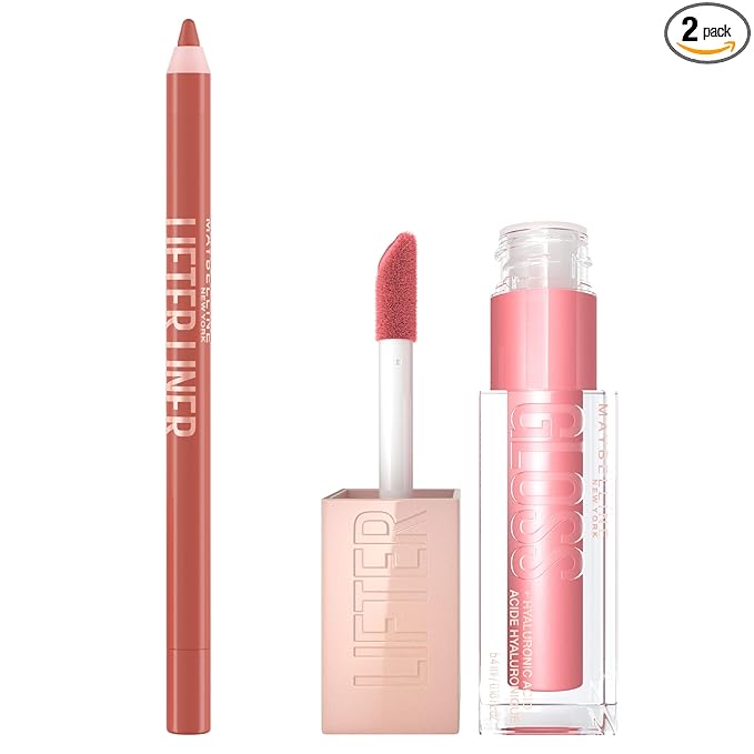 Maybelline Lifter Gloss and Lifter Liner Bundle, Lip Gloss and Lip Liner in Shades Silk and Out Of Line, Pack of 2
