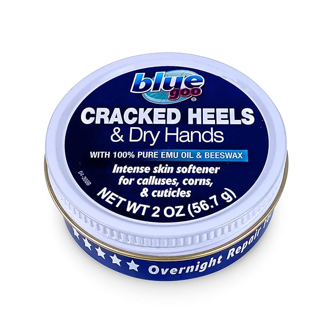 Blue Goo Cracked Heels & Dry Hands Skin Protectant, Treats Cracked Skin & Heel Fissures, OTC Lanolin Formula, 2 oz, Made with Emu Oil & Beeswax