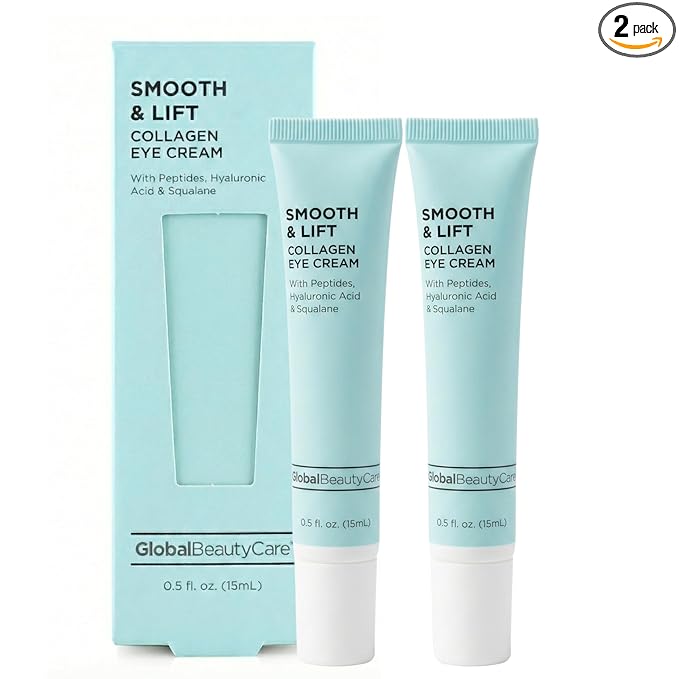 Global Beauty Care Smooth & Lift Collagen Eye Cream - Refining Under Eye Treatment to Support Skin Elasticity with Peptides, Hyaluronic Acid, Squalane & Vitamin E Formula, 0.5 fl oz (2 Pack)