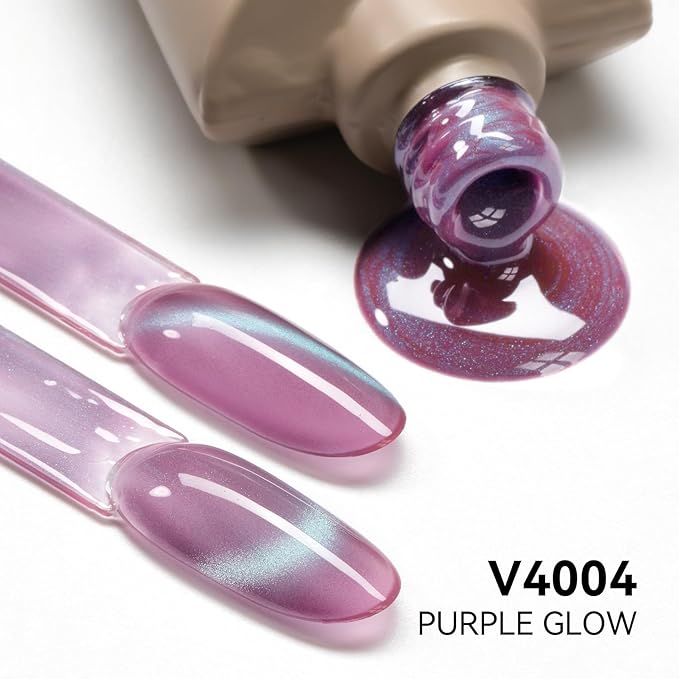 MAYCHAO 15ML Ice Glass Purple Cat Eye Gel Nail Polish 1Pc Purple Cat Eye Holographic Glitter Shimmer Translucent Sheer Gel Polish Soak off Nail Polish for Nail Art Manicure Salon DIY at Home, 0.5 OZ