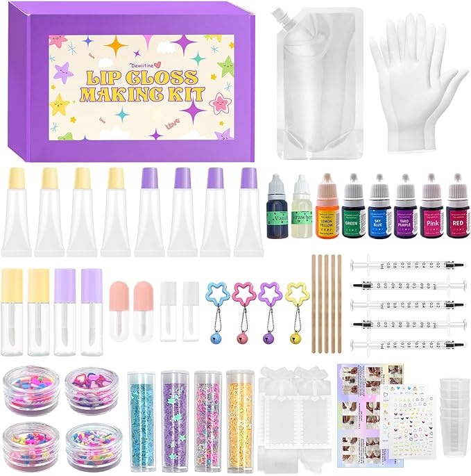 Dewiitine Adult Lip Gloss Base Kit, Cosmetic Lip Gloss Ingredients Set for Personal Use, Clear Gloss Base with Color Pigments & Empty Tubes, Non-Toy, 18+