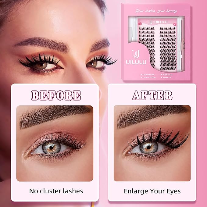 Manga Fairy Lash Clusters Kit 10–16mm–Anime FoxEye D Curl Eyelash Clusters (Left & Right WideSpan)–DIY Wet Look Lash Extension Kit with Bond & Seal, Glue Remover & Tweezers(U29 Lash Kits)