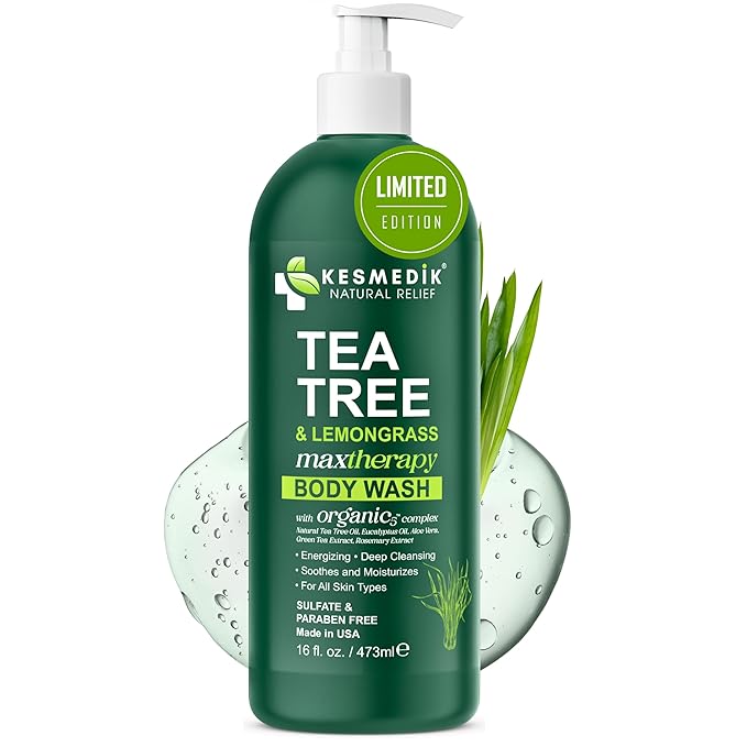 KESMEDIK Tea Tree Lemongrass Body Wash MaxTherapy, Itchy Skin Relief, Antifungal Defense, Fights Body Odor, Soothes Jock Itch & Athlete's Foot, Intimate Wash, Men & Women, 16 fl oz, Limited Edition