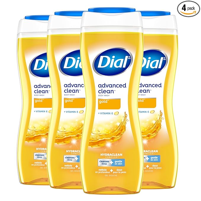 Dial Body Wash, Advanced Clean Gold, 16 Fl Oz, Pack of 4, Hydraclean Complex & Vitamin E, Gentle, Leaves Skin Feeling Nourished, Dermatologist-Tested, No Parabens & Sulfates