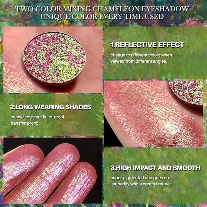 DE'LANCI Multichrome Holographic Eyeshadow Single, Iridescent Dreamland Impression Shimmer Glitter Eyeshadow, Vibrant Chrome Glitter Eye Shadow, Easy to Wear Gorgeous Chameleon Eye Shadow, 09